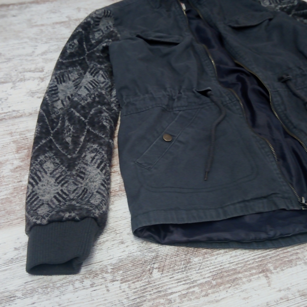 Utility Knit Pattern Tie String Sweater Zip Up Ja… - image 3